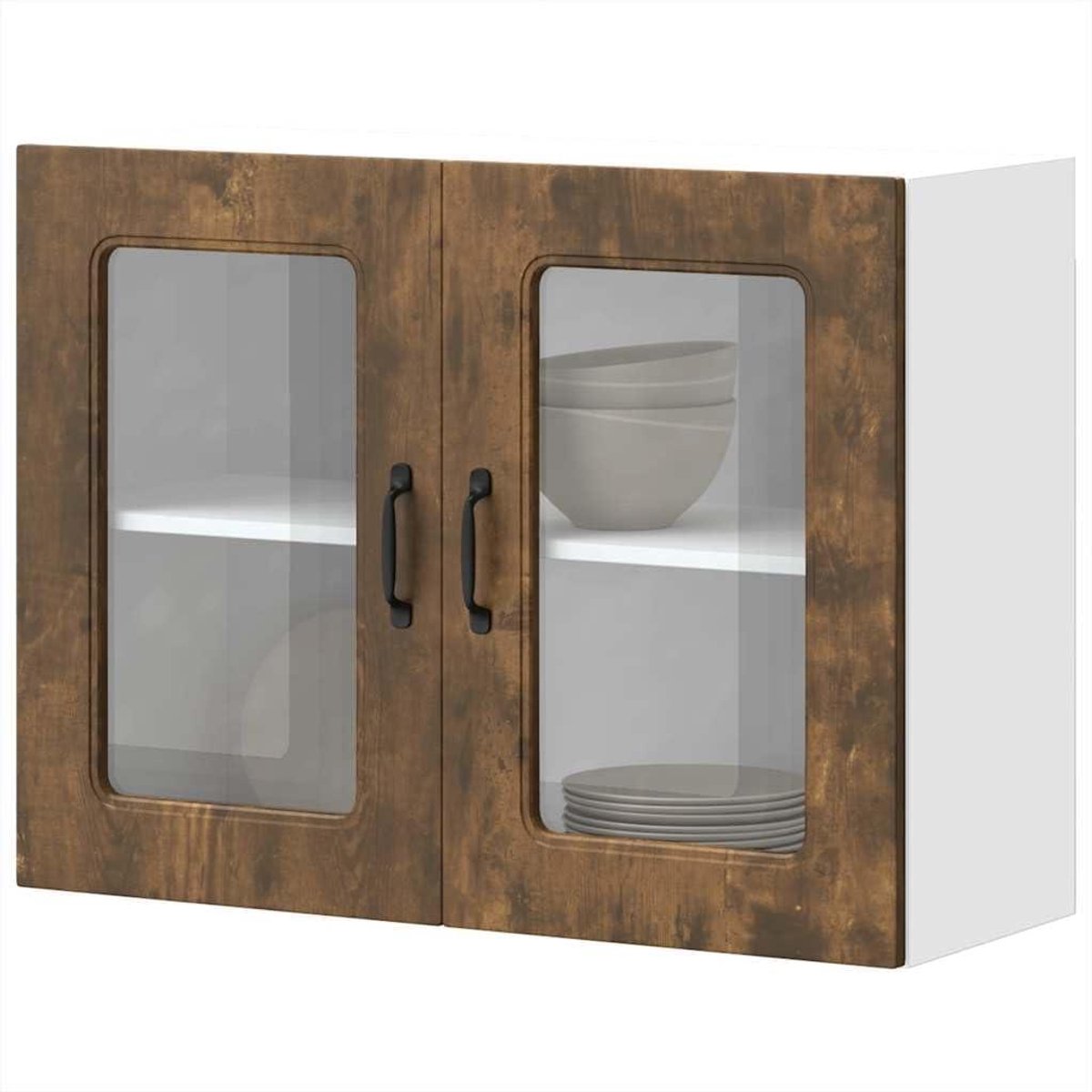 Voorraadkast Keuken - Wandkast Keukenkast - Keuken Organiseren - Glazen Deur - 80 x 60 cm - Eiken Gerookt