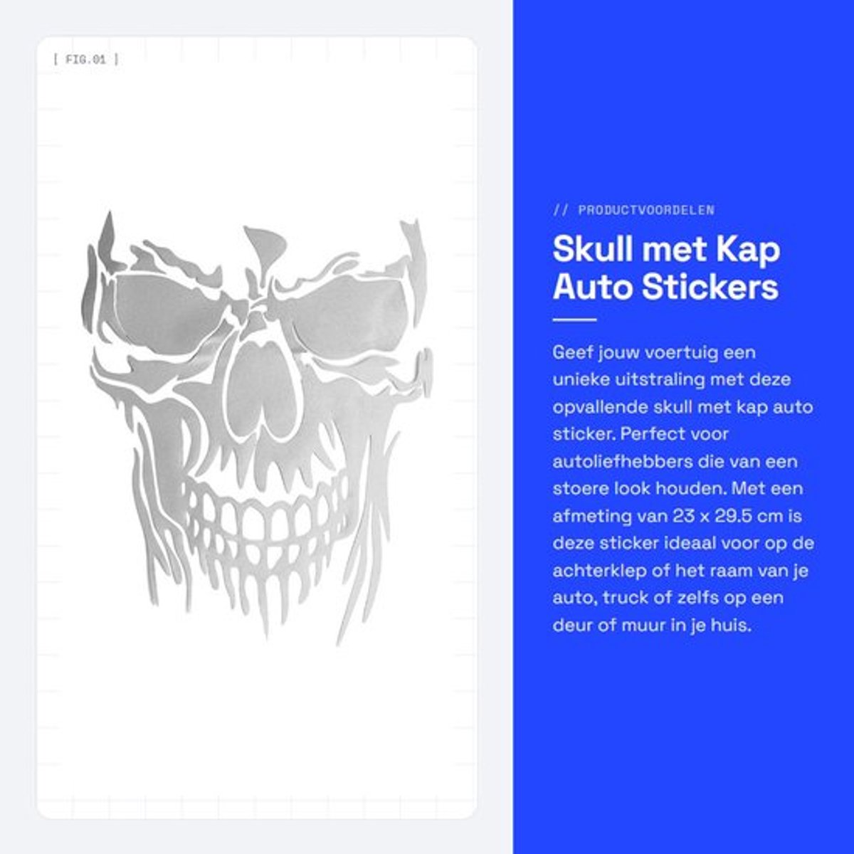 Doodskop Sticker Hoge Kwaliteit - Auto Sticker - Decoratie - Schedel - 23 x 29,5 cm - Wit/Blauw/Rood/Goud - Autosticker