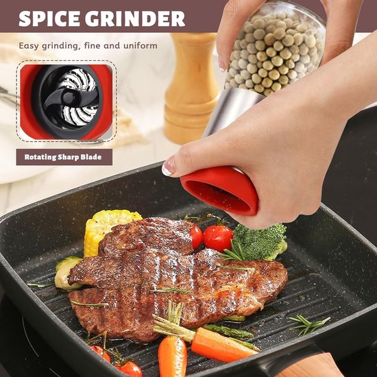 Handmatige Specerijmolen van RVS en Glas, Keramische Molen voor Fijne en Grove Specerijen en Chili, Perfect voor Keuken en Koken — afbeelding 3