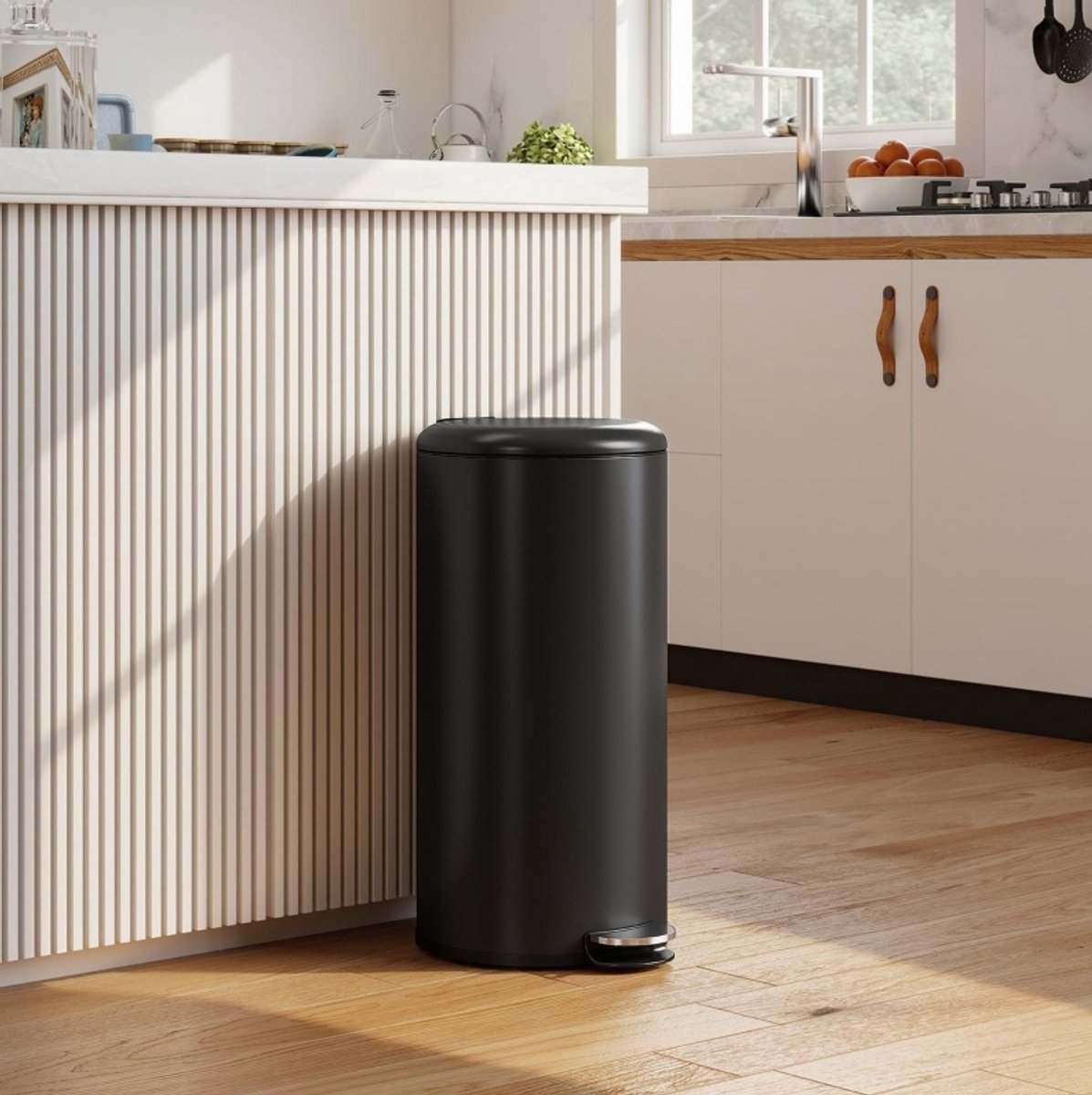 COVREO Pedaalemmer 36 x 30 x 63,5 cm zwart metaal, met soft-close en voetpedaal