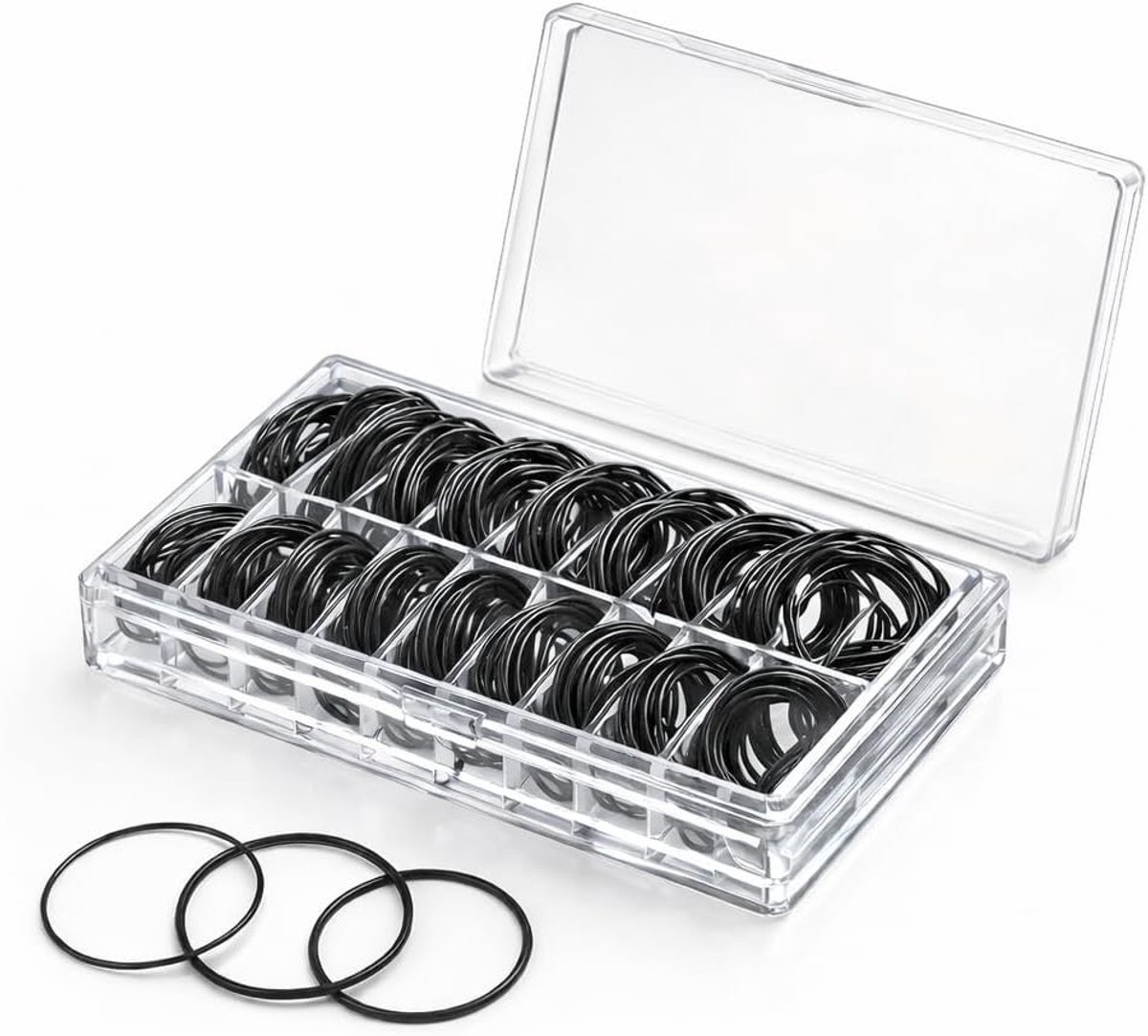 Complete Set van 210 Stuks Horlogeafdichtingen, O-Ringen en Waterdichte Rubber Seals voor Horlogemakers en Reparatietools, Maat 16-30 mm