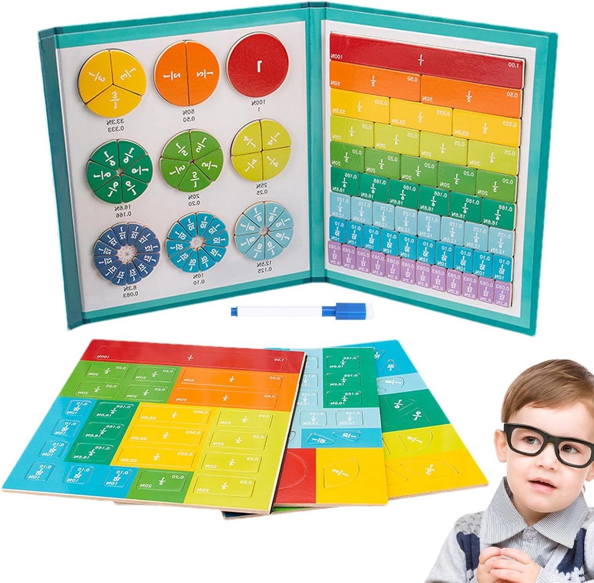 Magneetboek Breuken - Puzzel Leerzaam - Wiskunde Leren - Interactief Leren - 22 x 18 cm - Multicolor
