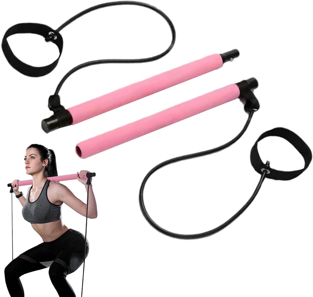 Pilates Bar - Fitness Stang - Lichaamsvorming - Instelbare Weerstand - 51 cm - Roze