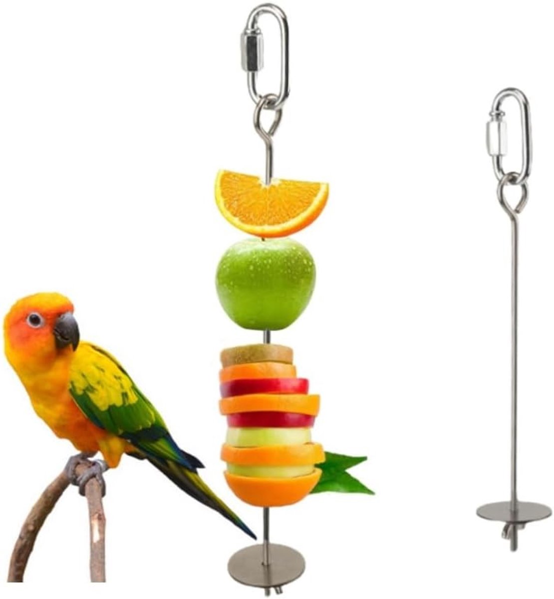 Set van 2 RVS Vogelhouders voor Groenten en Fruit - Accessoires voor Papegaaien en Parkieten (23cm, 18cm)