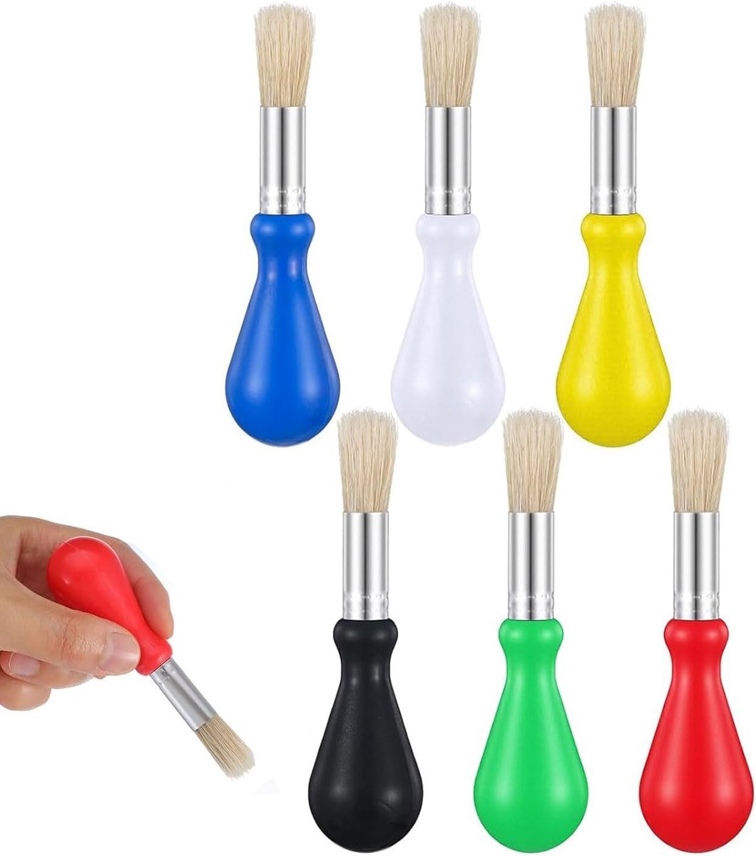6-delige kleurrijke kinderpenselenset, wasbare kunstpenselen met korte steel en ronde handgrepen voor creatieve schilder- en schetsprojecten