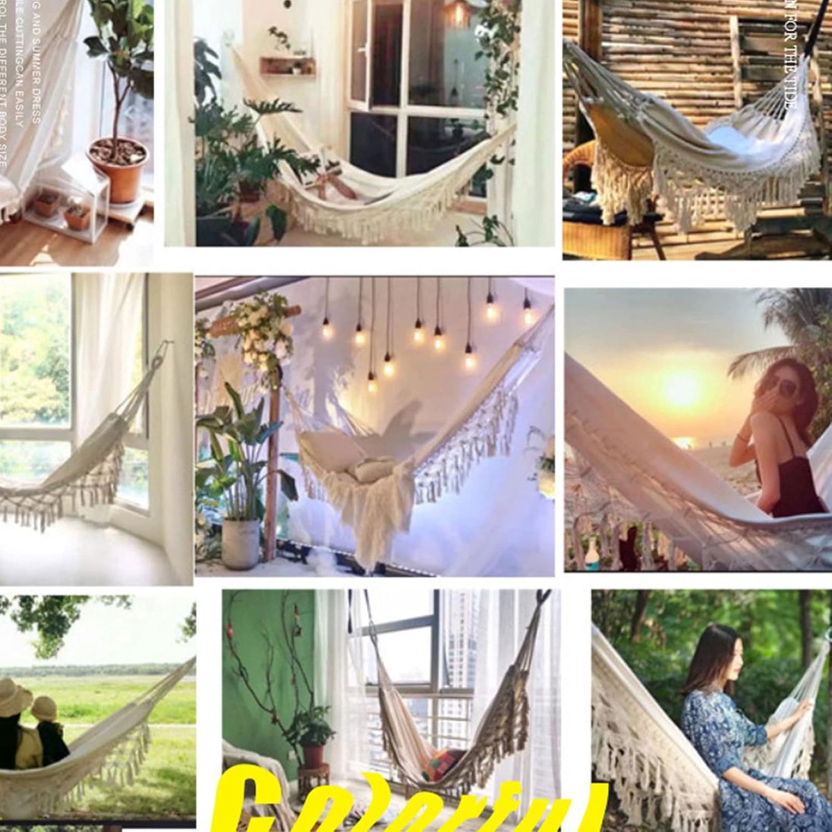 Hangmat voor twee - Schommelstoel - Ontspannen in de tuin - Machinewasbaar - 200 x 150 cm - Naturel