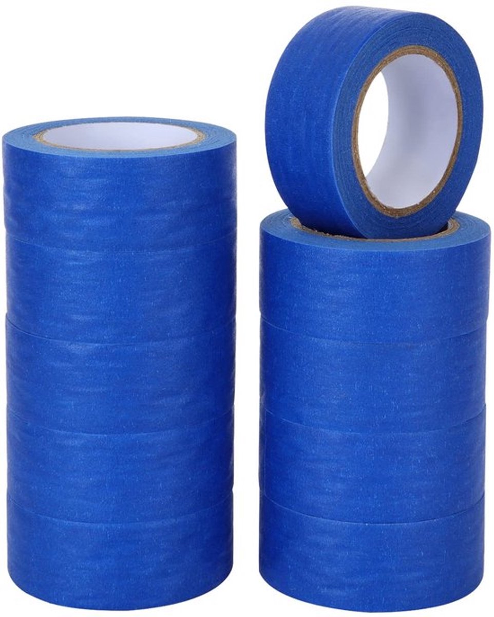 Maskingtape 10 Rollen - Blauw - 24mm x 12m - Plakband voor Schilderen - Oppervlaktebescherming - Eenvoudig te Verwijderen - Verf Tape