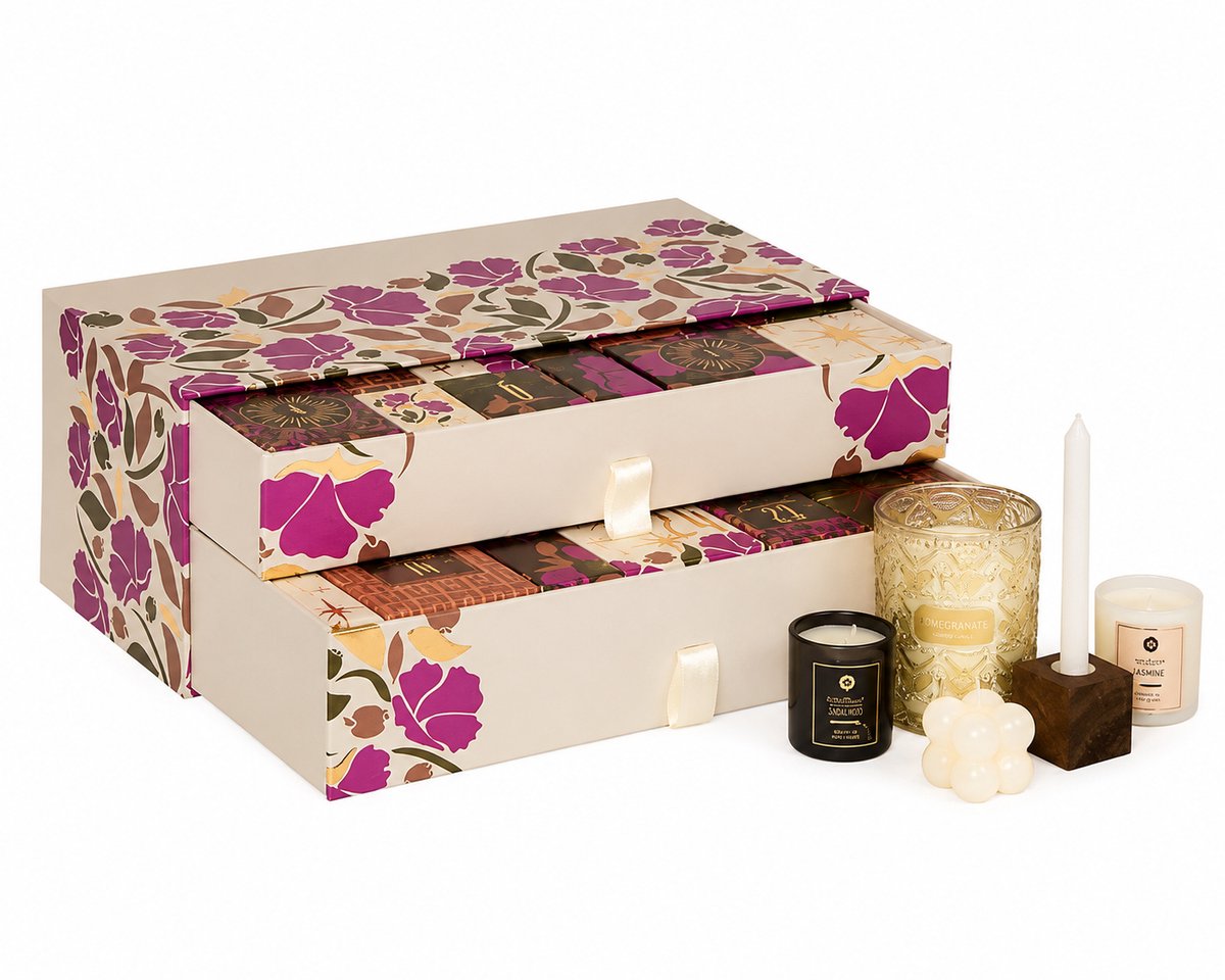 Luxe Geurkaarsen Adventkalender – Geurkaarsen Cadeauset in 2-Laden Geschenkdoos – Kerst Advent Calendar met Diverse Kaarsen – Sfeervol Cadeau voor Vrouw, Interieur & Feestdagen