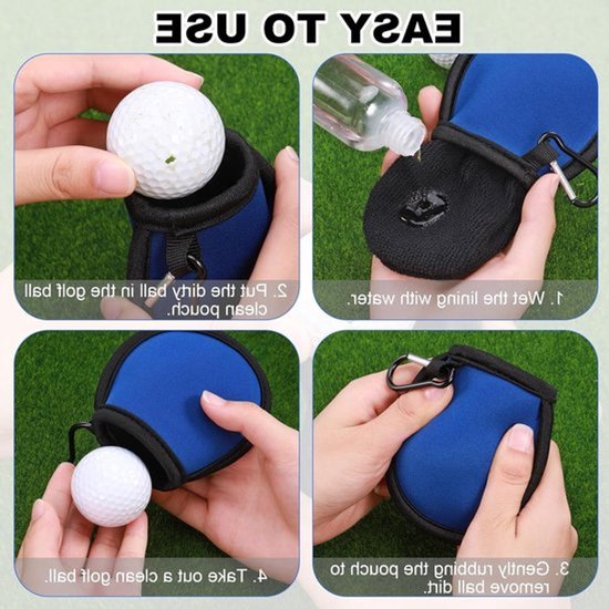 Golfbal Reinigingszak Compact - Waterdichte Tas - Draagbare Golfbal Waszak - 4-delige Set - Microfiber Voering - Inclusief Gespen - Golfbalwaszak — afbeelding 5