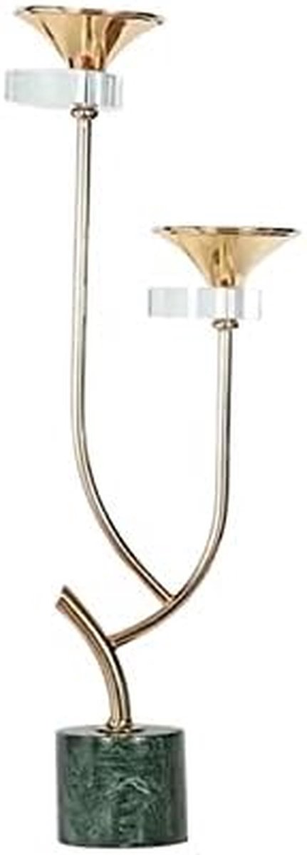 Kandelaar Met Marmeren Basis - Kaarsenhouder IJzer - Diner Decoratie - Stabiele Marmeren Basis - Medium - Goud