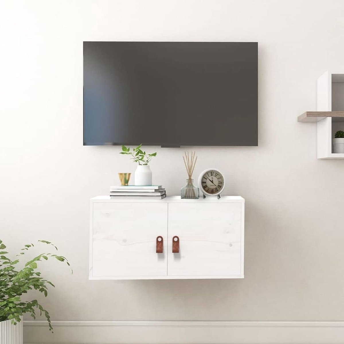 Witte Hangkast - Opbergkast Keuken - Spullen Opbergen - Massief Grenenhout - 60 x 30 x 30 cm - Wit