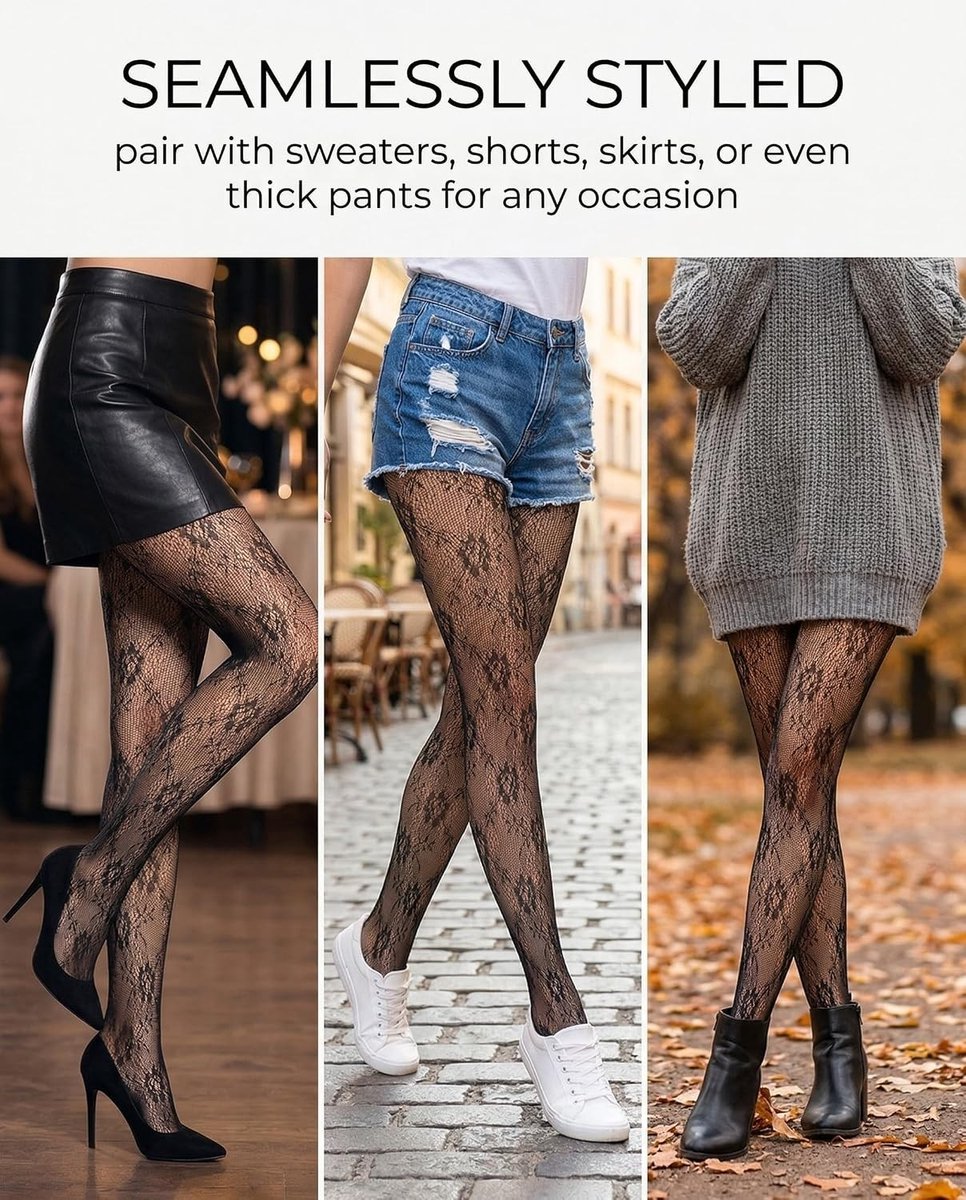 Modieuze netpanty's voor dames, 2 paar zwart met kanten patroon, trendy en comfortabel voor elke gelegenheid