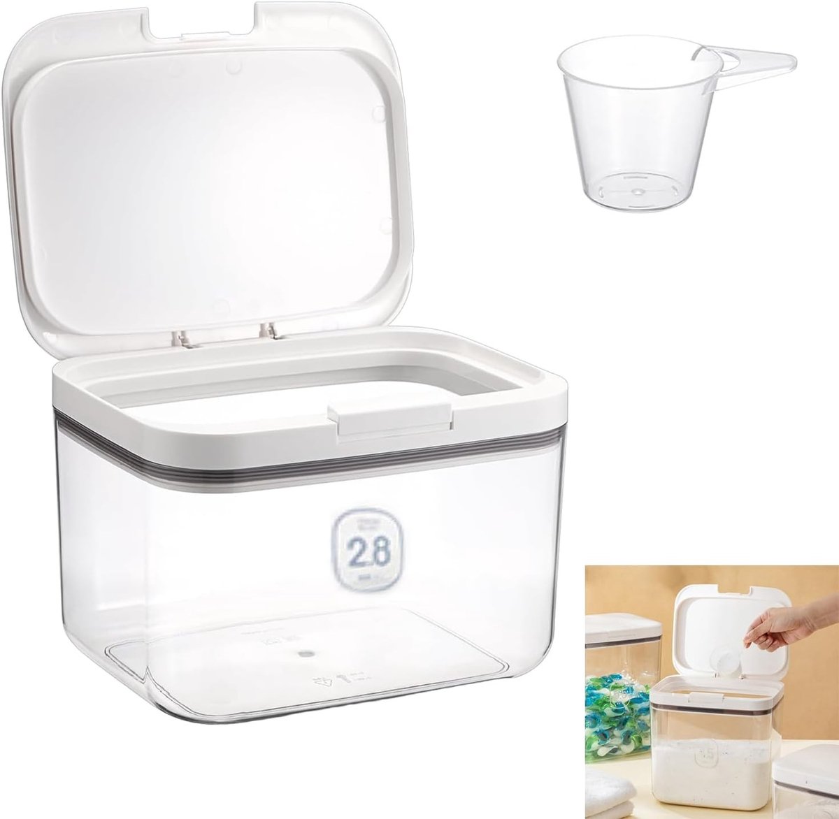 Wascapsule-opbergcontainer - Wit - 20,5 x 16,5 x 14 cm - Luchtdichte Dispenser voor Wasmiddelen - Voor Organisatie in de Wasruimte