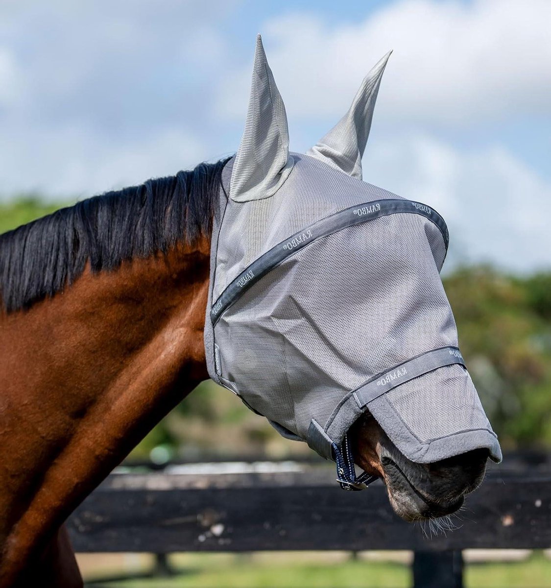 Vliegenmasker Paard - Insectenmasker - Bescherming Vliegen - Afneembare Neus - N.v.t. - Zilver Titanium