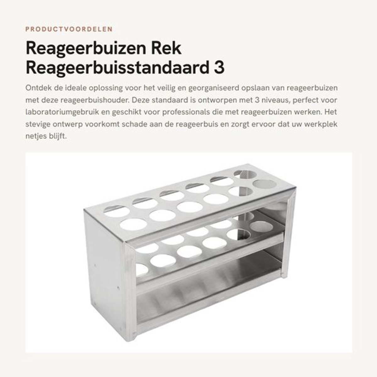 Reageerbuisstandaard 3 Niveaus - Reageerbuishouder - Laboratoriumbuishouder - 12 Gaten - 304 Roestvrij Staal - Schokbestendig - Buisrek