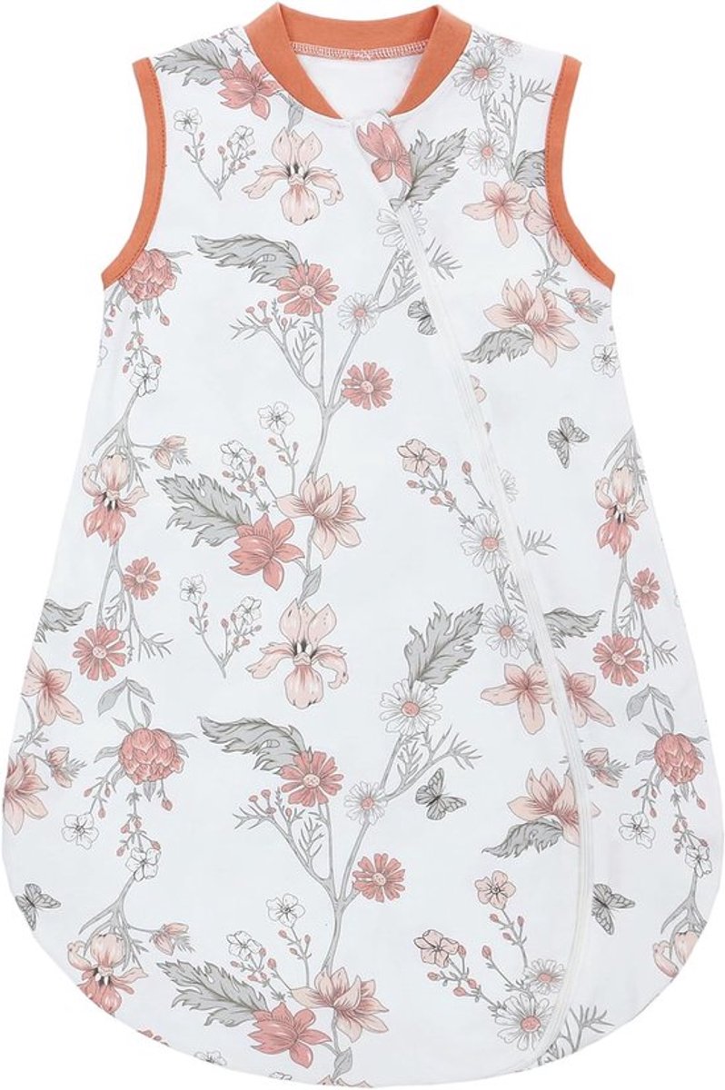SnelShoppen - Baby Slaapzak 100% Katoen Zomer Slaapzak 6-18 Maanden Draagbare Dekentje Mouwloos Unisex Lichtgewicht Wasbaar Ademend 78 cm Oranje Bloem