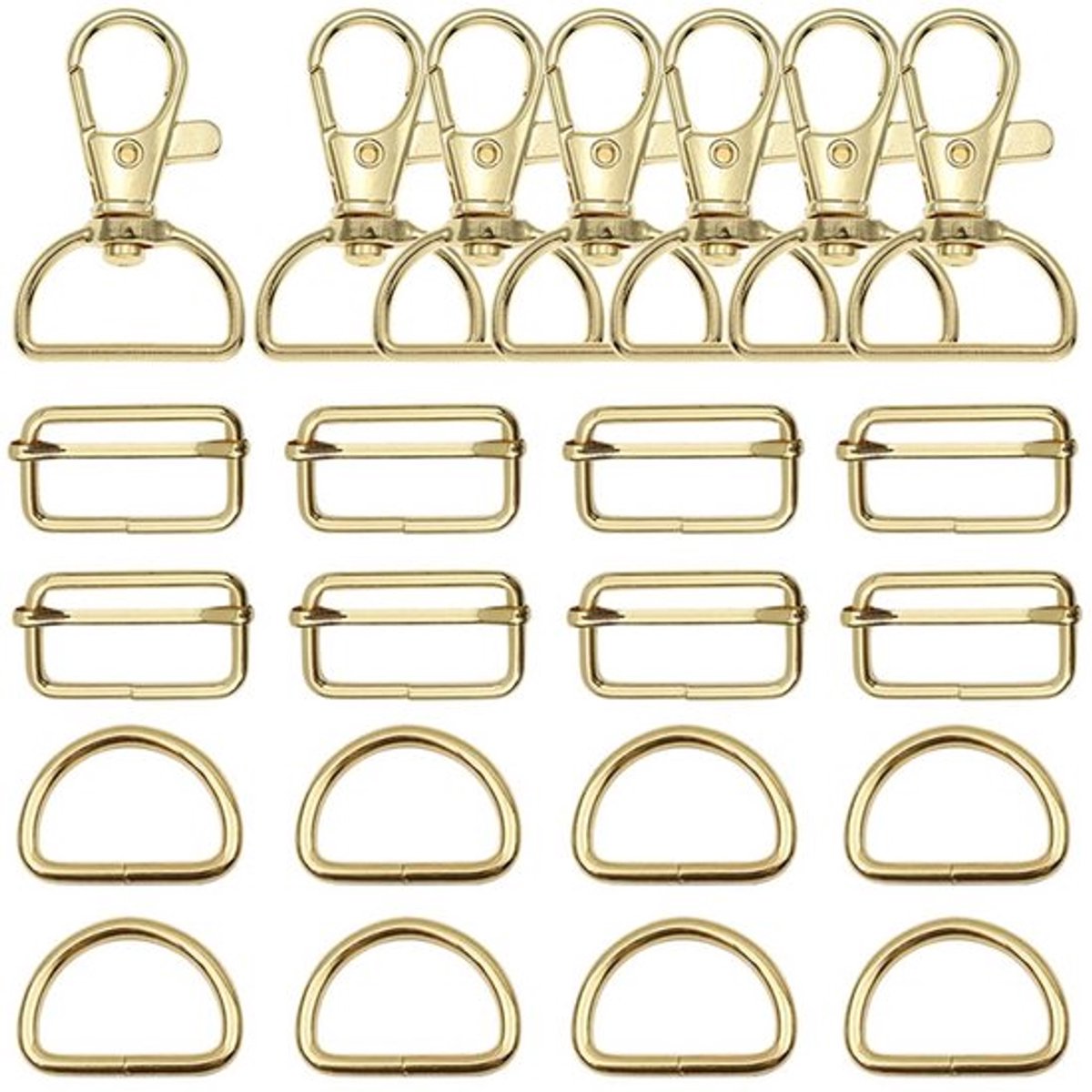 Karabijnhaken 36 Stuks - D-Ringen/Schuifgespen - Draaibaar - 32 mm Binnenbreedte - Legering - Goudkleurig - Tasaccessoires