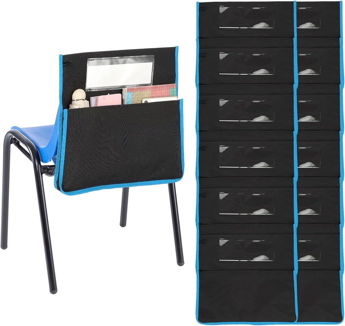 Blauwe Stoeltas voor Klaslokalen - 12 Stuks, 16.5" Lang, 15.4" Breed, Met Naamlabel en Veiligheidslock