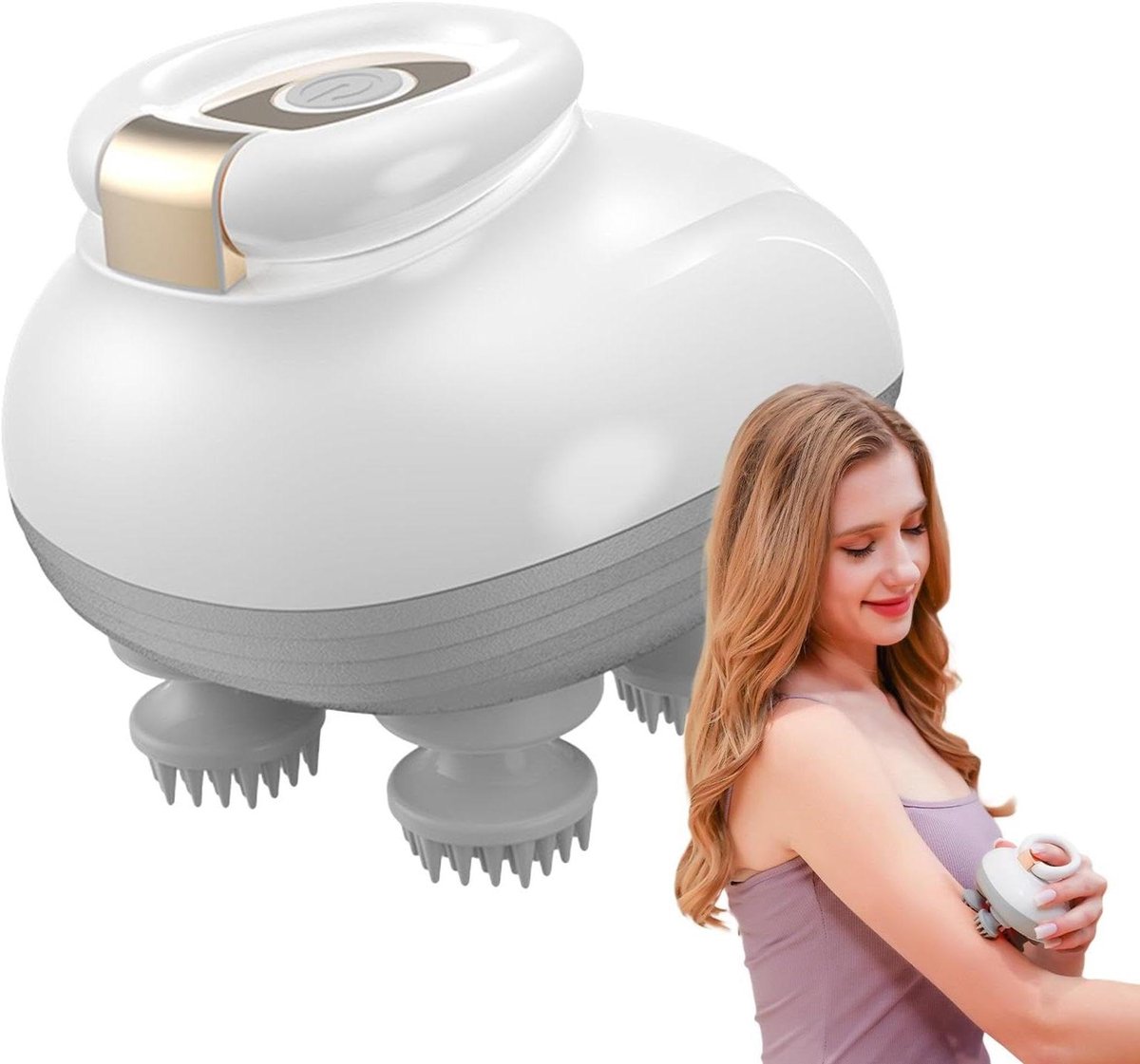 Hoofdhuid Stimulator - Hoofdmassage Apparaat - Stress Verlichten - 4 Massageklauwen - 13 x 12 x 10 cm - Wit