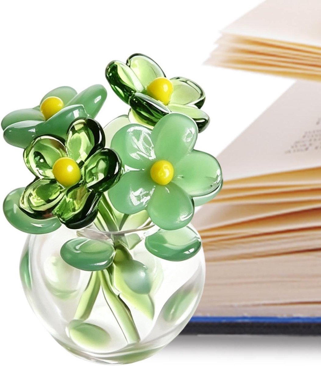 Mini Glazen Bloemenvaas - Kunstboeket Decoratie - Tafeldecoratie Aankleden - Delicaat Glasvakmanschap - 6D x 5W x 6H cm - Groen