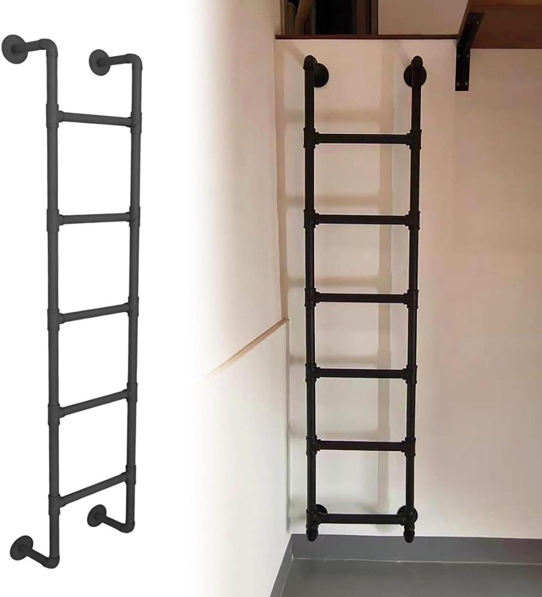 Wandladder - Uitgangstrap Metaal - Veilige Uitweg - Smeedijzer Robuust - 100-300 cm - Zwart