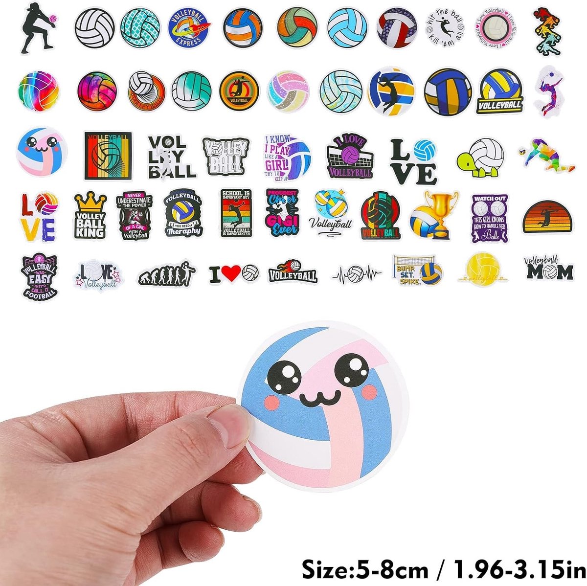 50 Stuks Sportieve Volleybal Stickers, Waterdichte Vinyl Stickers voor Scrapbooking, Laptop en Cadeaus voor Jongeren en Volwassenen