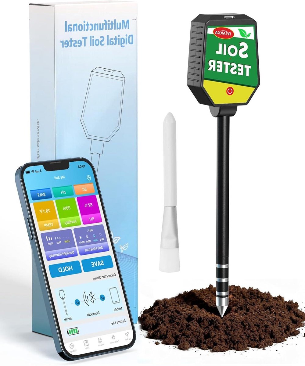Bodemmeter met App - Grondtester Vochtigheid - Planten Verzorgen - 8-in-1 Metingen - 7 cm Diep - Zwart