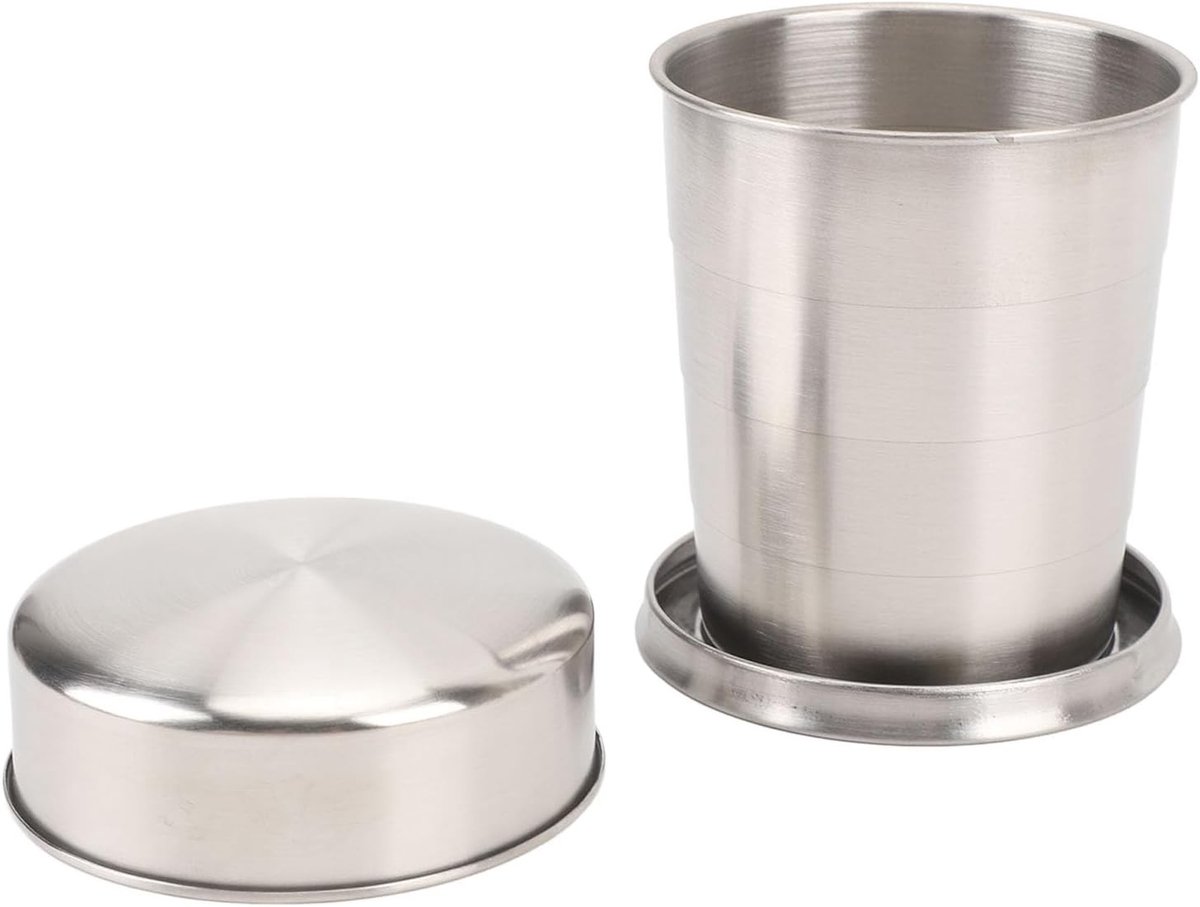 Opvouwbare Beker - Campingmok Roestvrij - Buitenactiviteiten - Compact Opvouwbaar - 250ml - Zilver