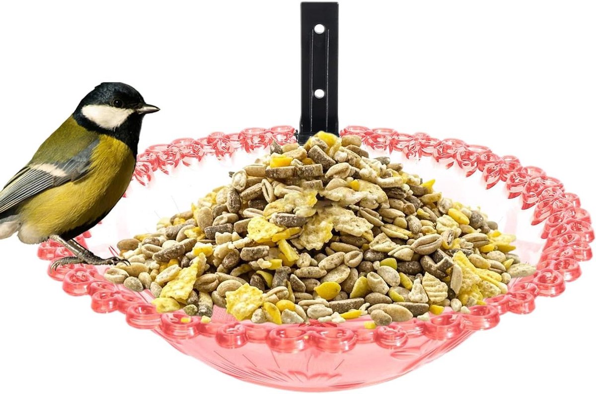 Vogeldrinkbak Hangend - Vogelbad Tuin - Vogels Voeren - Bloemenpatroon Transparant - 25 x 25 x 7 cm - Rood