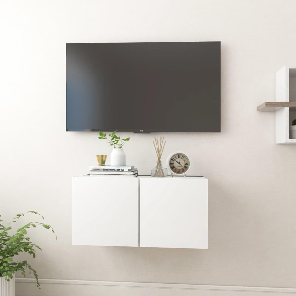 Tv-hangkast - Tv-commode Wandmeubel - Opbergen Media - Twee Vakken - 60 x 30 x 30 cm - Wit