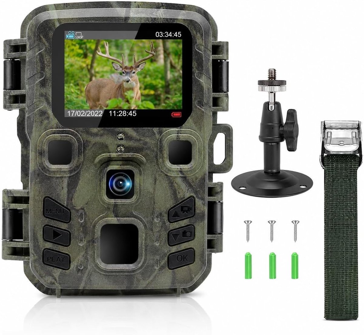 Wildcamera - Groen - 7 cm - Mini Jachtcamera met 20 MP en Waterdicht Ontwerp - Voor Dierenbewaking