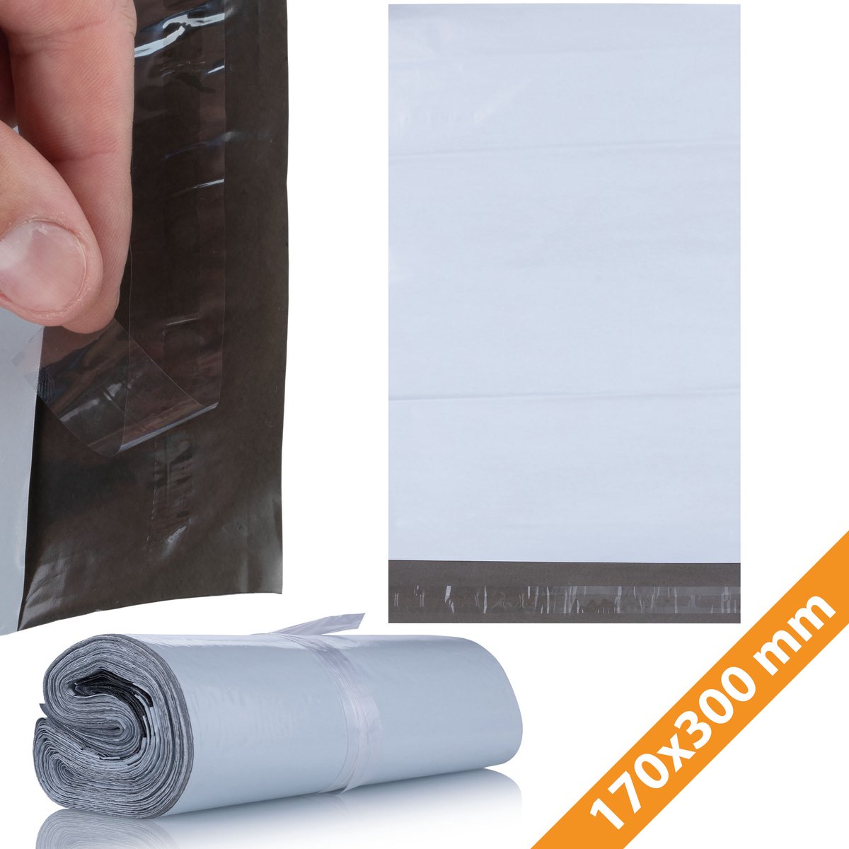 Rosfix Verzendzak 170x300mm - Wit LDPE 50µm, Zelfklevend - 100 Stuks Waterdicht voor Pakketzending