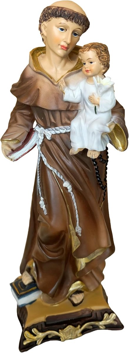 Cadeau-idee - 31 - 5 cm Santa Antonius van Padua met Jezus kinderbaas - handbeschilderd figuur op basis - hoogwaardig kunststof - decoratie