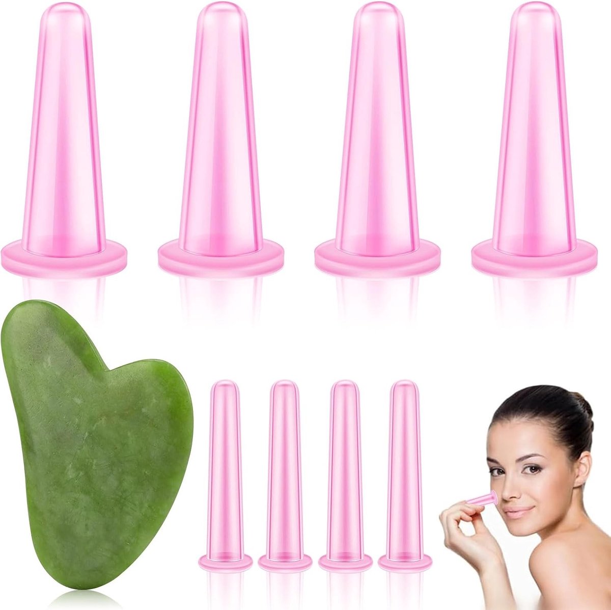 Set van 9 Siliconen Massagecups voor Gezicht en Ogen met Scraper voor Exfoliatie en Verbeterde Huidelasticiteit