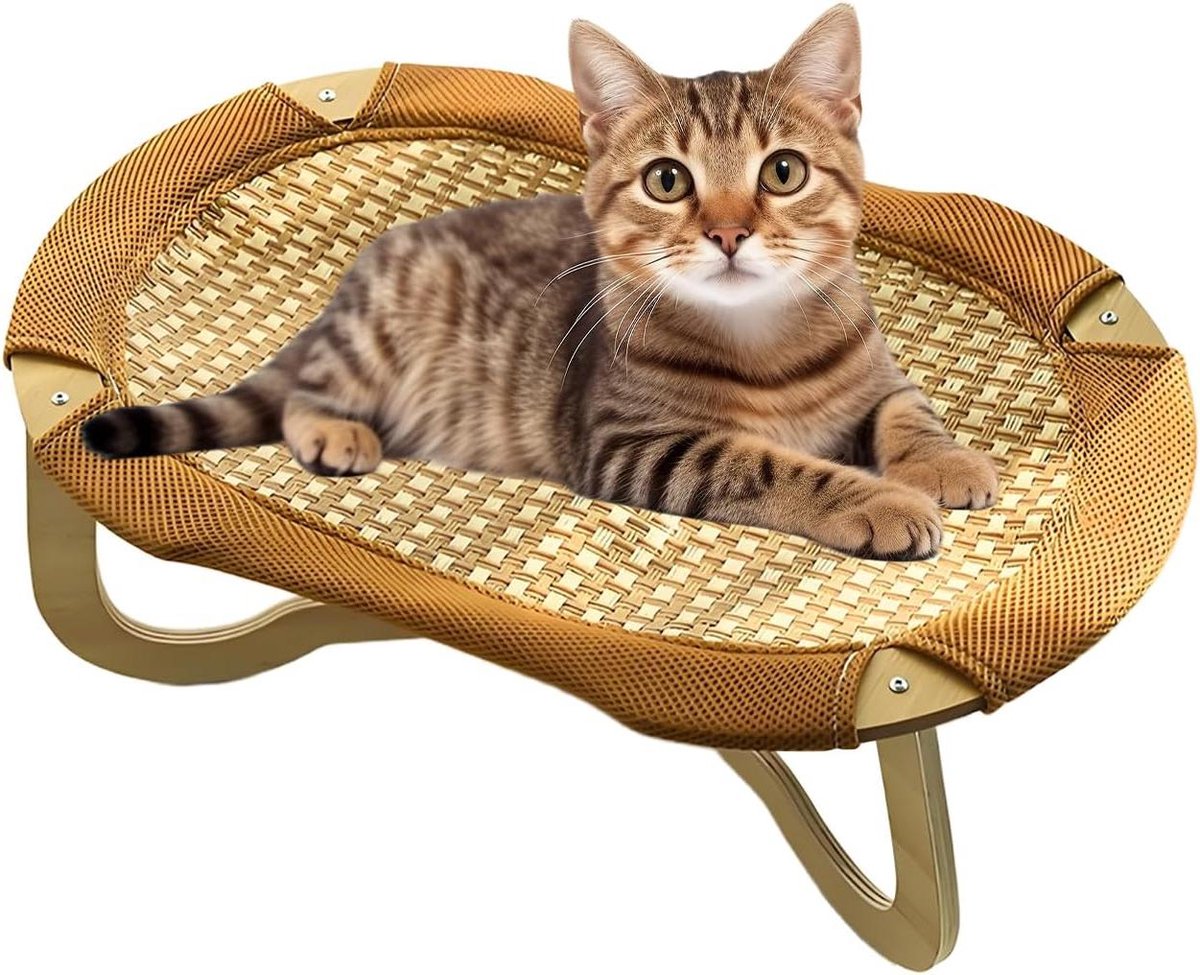 Verkoelend huisdierbed - Kattenmand - Comfortabele rust - Ademend rotan - 43x26x26 cm - Lichtbruin