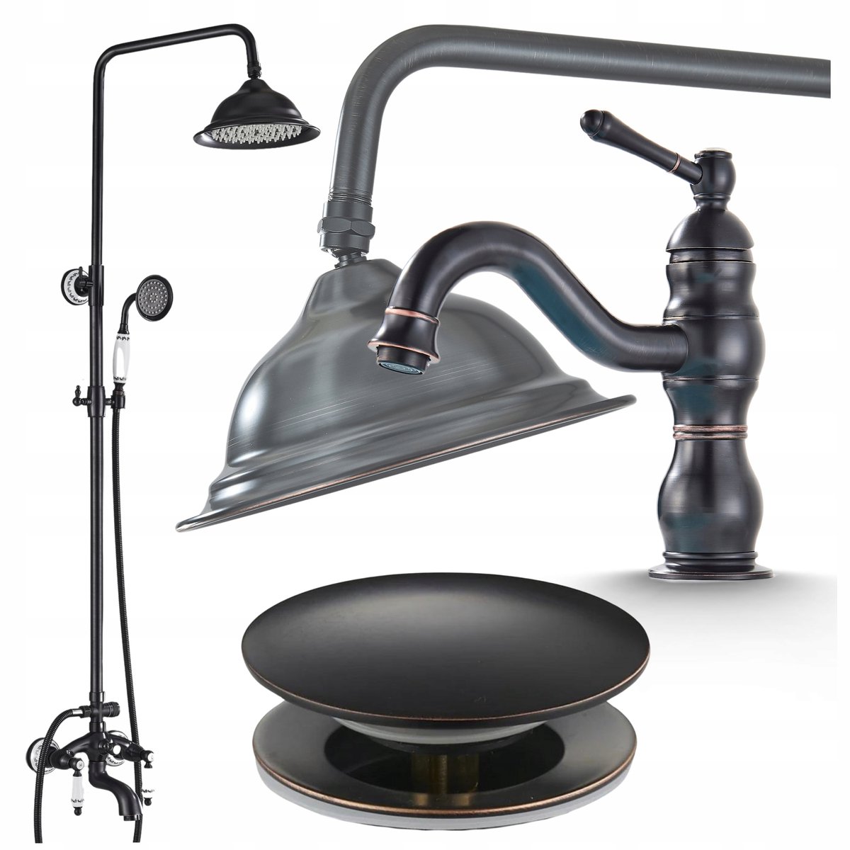 Doucheset met Regendouche en Handdouche, Retro Stijl, Zwart