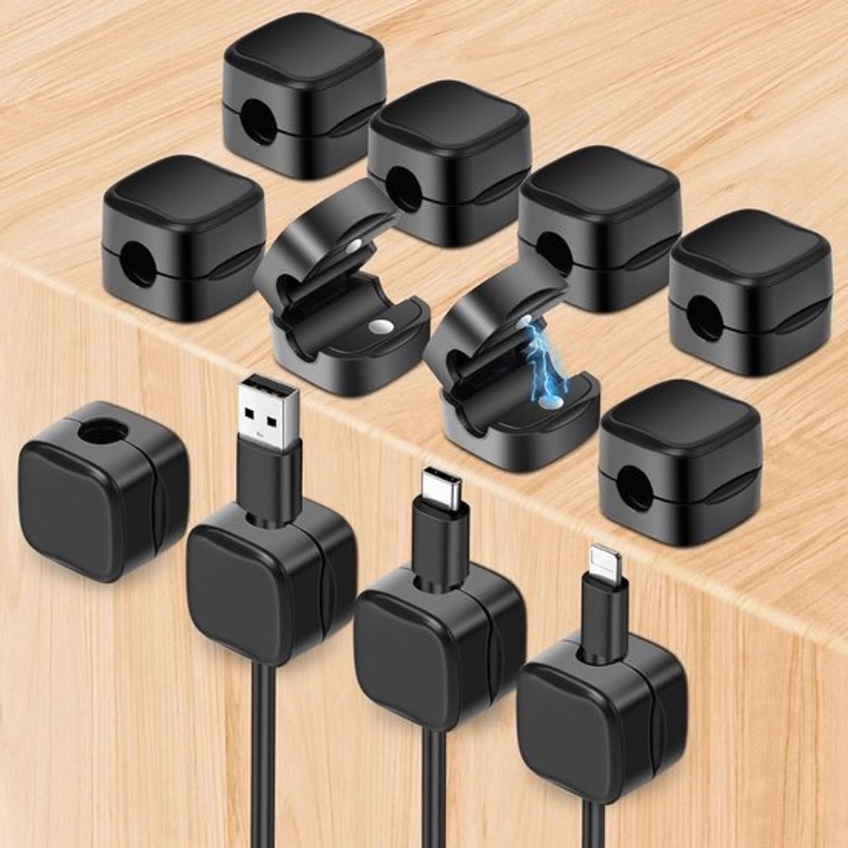 Magnetische kabelclips voor kabelbeheer, sterke adhesieve desktop kabelhouders, 12 stuks voor thuis en kantoor, ideaal voor het verbergen van oplaadkabels