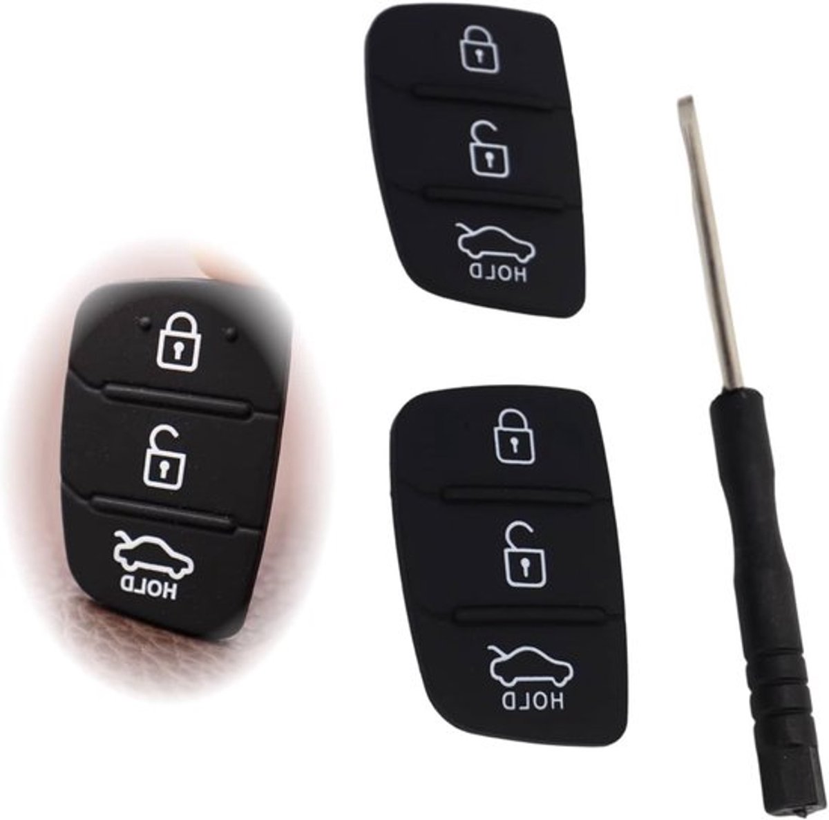 Vervangende Autosleutel Case voor Hyundai i20, i30, ix20, ix35, Tucson en Santa Fe - Inclusief Mini Schroevendraaier en 3 Sleutels voor Gemakkelijk Gebruik
