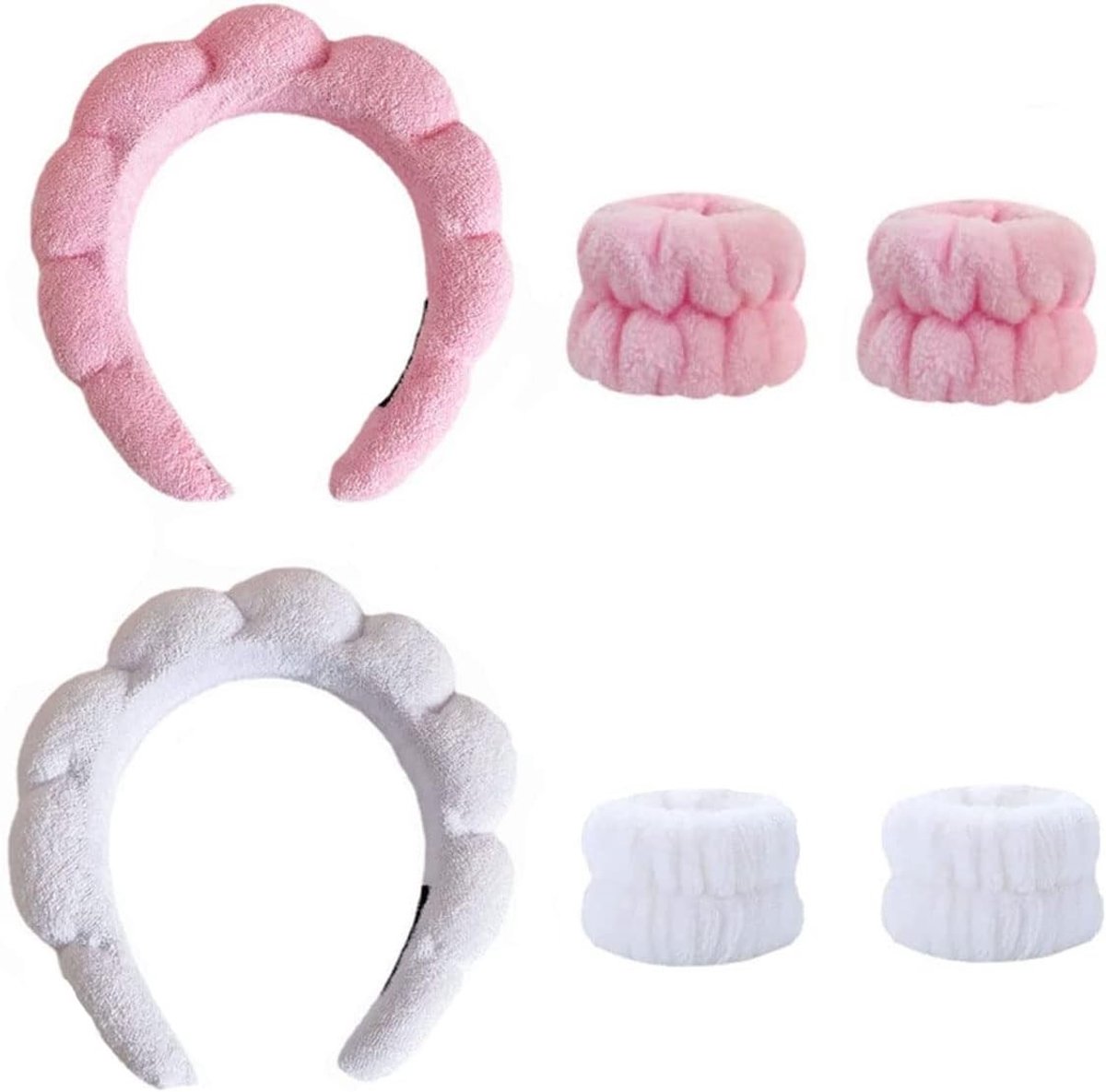 Set van 6 Make-up Hoofdbanden en Polsbanden voor Gezichtsreiniging en Huidverzorging - Microfiber Hoofdbanden en Polsbanden voor Thuisgebruik