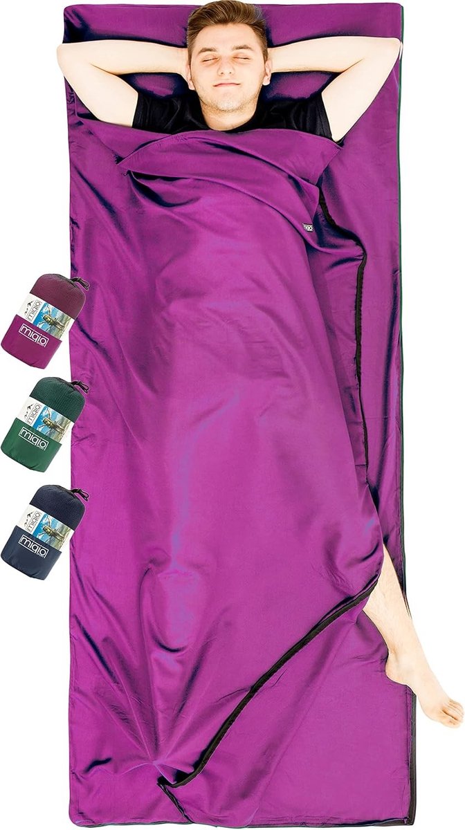 Slaapzak en Tweepersoons Lichtgewicht Reislaken - Roze Violet - XL - Sneldrogend Microvezel - Voor Reizen en Kamperen