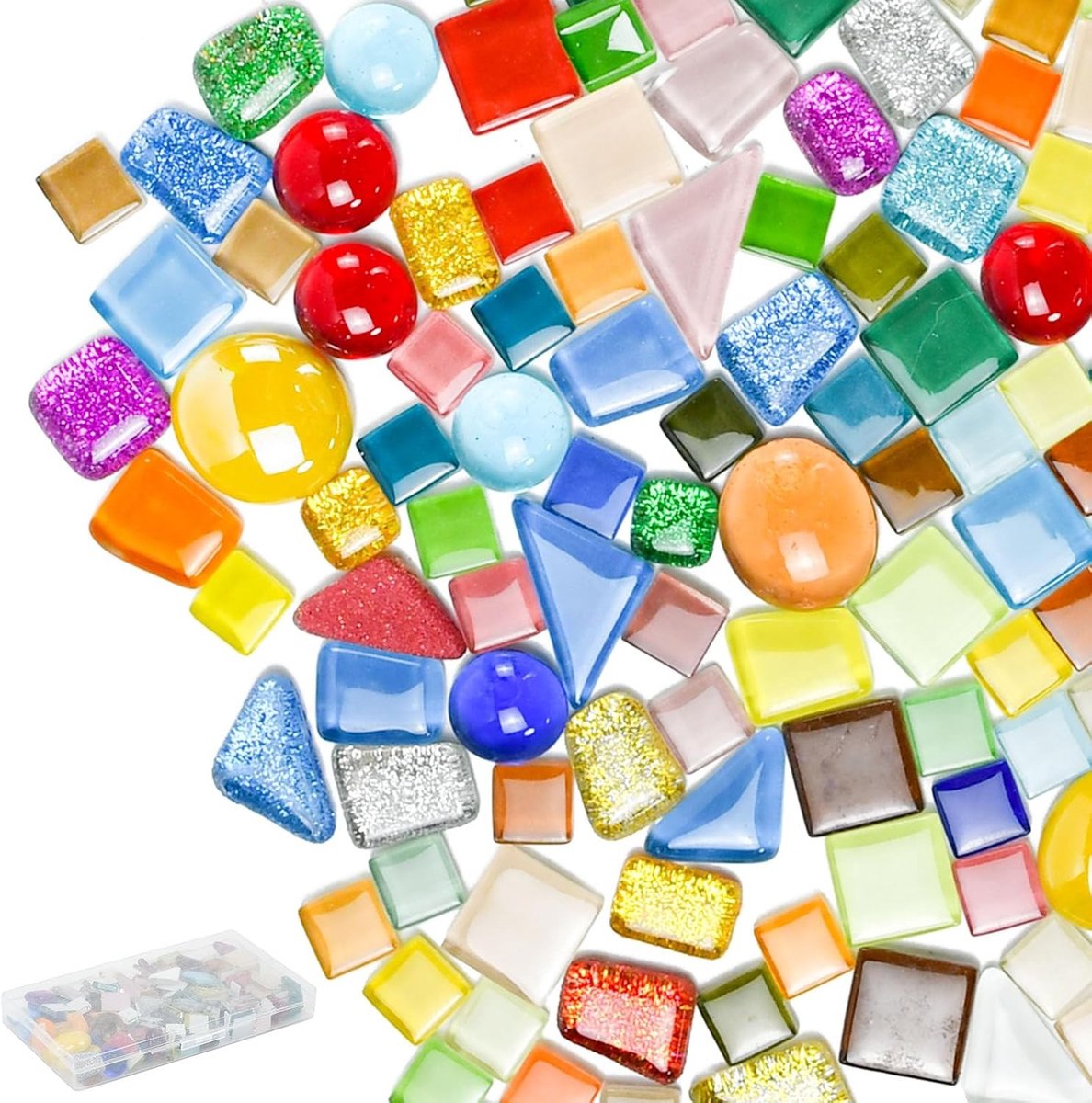 Mozaïektegels - Gekleurd - 1 cm - 2,6 cm - Glazen Mini-Mozaïektegels met Transparante Doos - Voor Knutselen en Decoratie