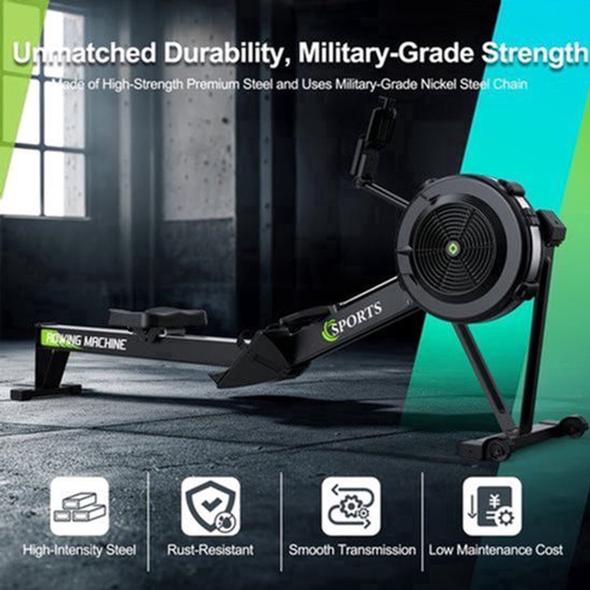 Roeimachine – Roeitrainer – Roeiapparaat – Fitness Roeimachine – Air Resistance Rowing Machine – 10 Weerstandsniveaus – Draadloos Smart Display – Inklapbaar – Max 160 kg Belastbaar