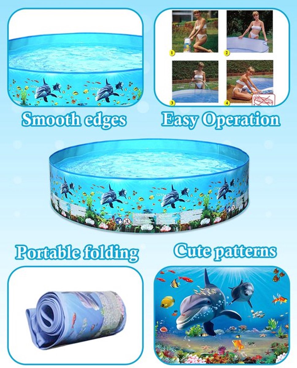 Kinderzwembad 152 x 25 cm - Duurzaam PVC - Antislip bodem - Lichtgewicht - Voor 2-3 kinderen - Geen opblaasbaar zwembad - Speelbad