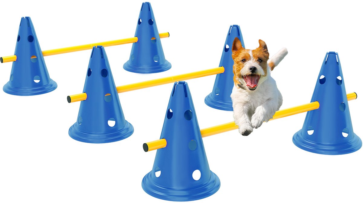 Behendigheidsset voor honden: 3 - delige behendigheidsset voor hondentraining - bestaande uit een set van 6 kegels - 3 hindernissen en een draagtas.