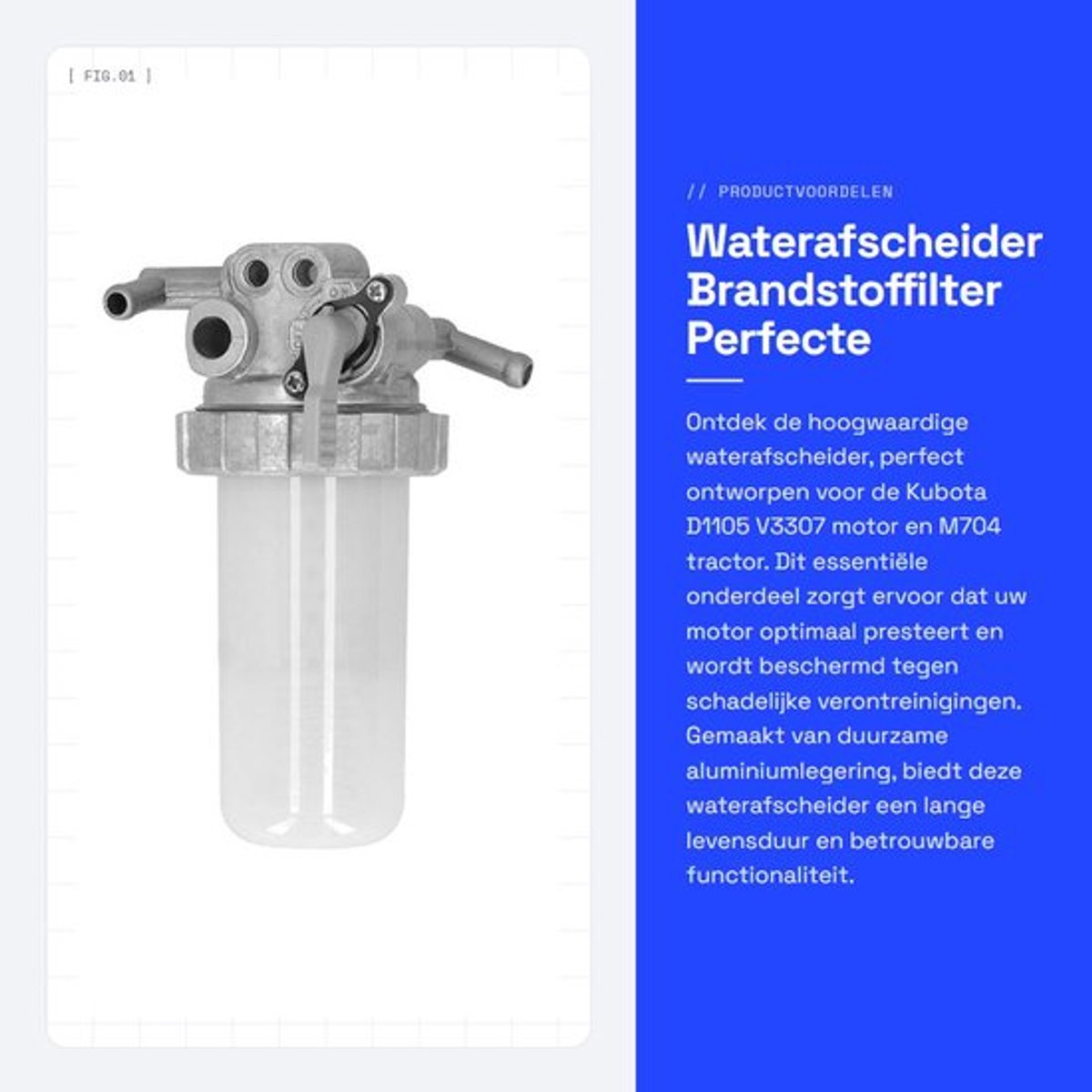 Waterafscheider Aluminiumlegering - Montage 1G311-43350 - Geschikt voor Kubota D1105/V3307 - Motor M704 - Voorkomt roest/slijtage - 1 stuk - Brandstoffilter
