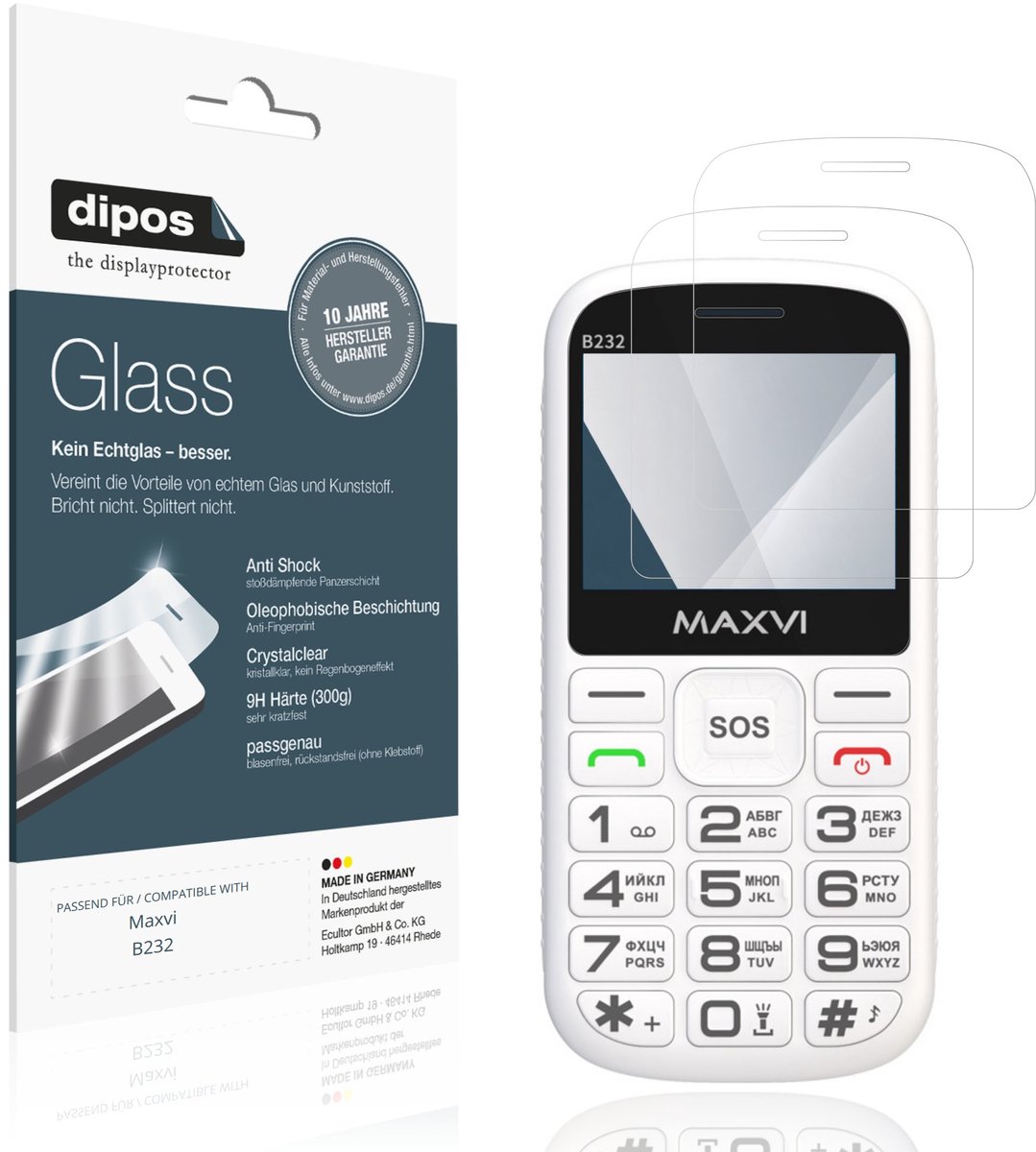 dipos – 2x Pantserfolie geschikt voor Maxvi B232 | 9H Screenprotector