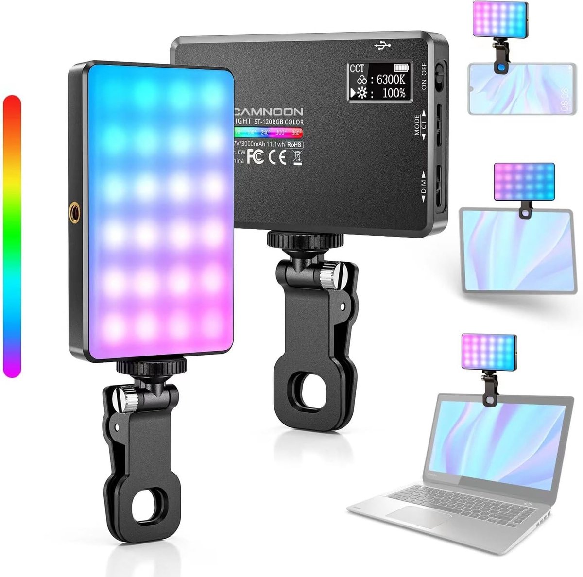 Selfie-Videolamp - RGB - Draagbare Lamp met Clip - 120 LED's - Voor Mobiele Telefoons en Buitenopnames