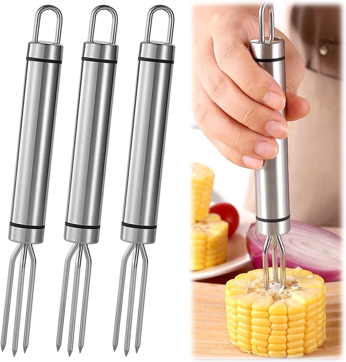 Aardappelvorken - Roestvrij Staal - 18,3 x 1,9 cm - Set van 3 Stuks - Voor Aardappelen, Maïs en Fruit