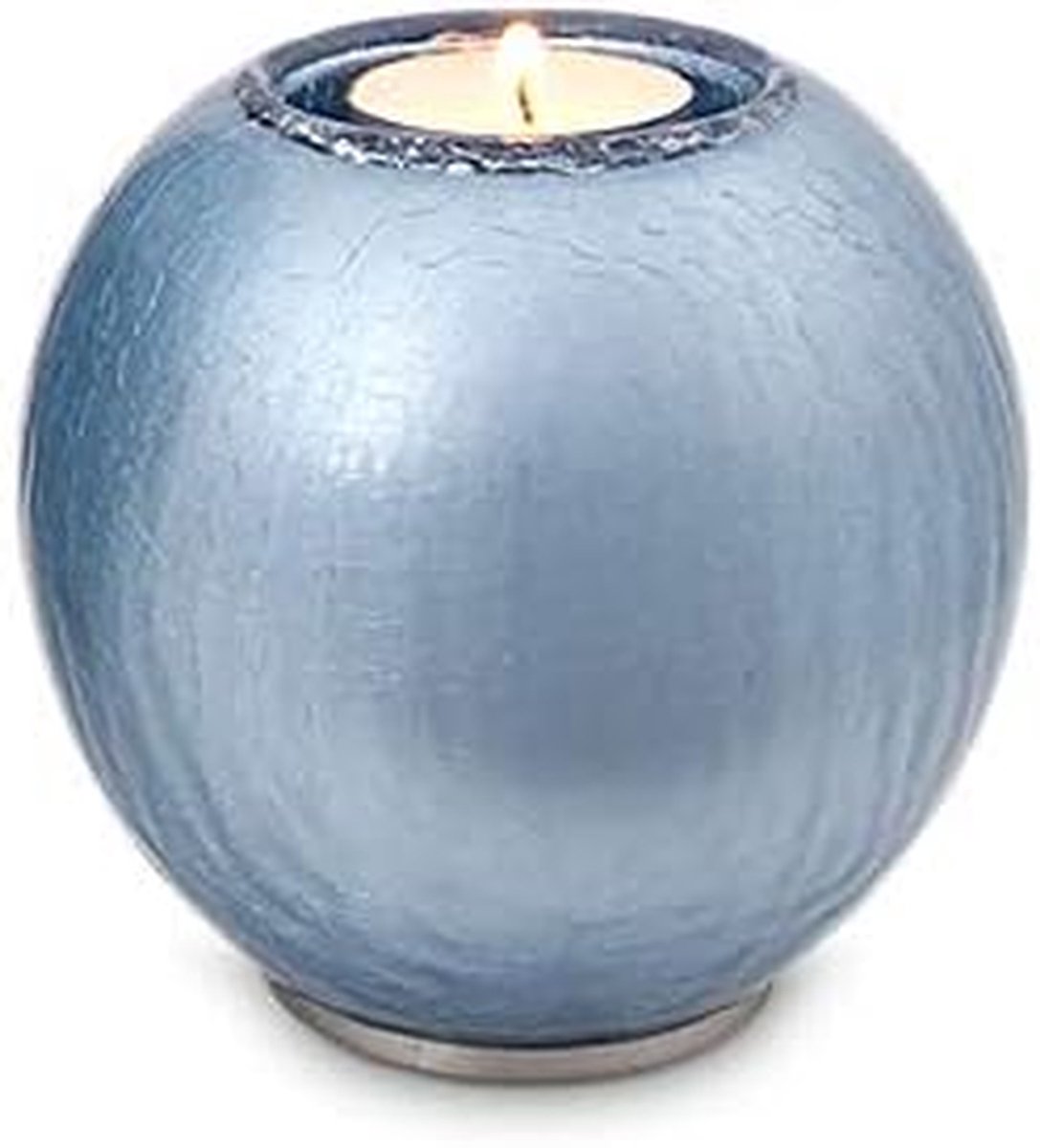 Glazen Mini Urn - Kaarshouder Urn - Symbolische Herinnering - Handgeblazen Kristalglas - 11 cm - Ø 10 cm - Blauw Craquelé