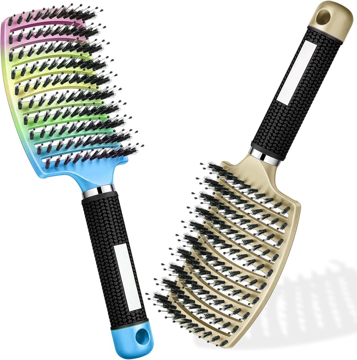 Ontwarrende Haarborstel - Goud en Regenboog - Voor Krullend en Golvend Haar - Met Natuurlijke Varkensharen en Nylon